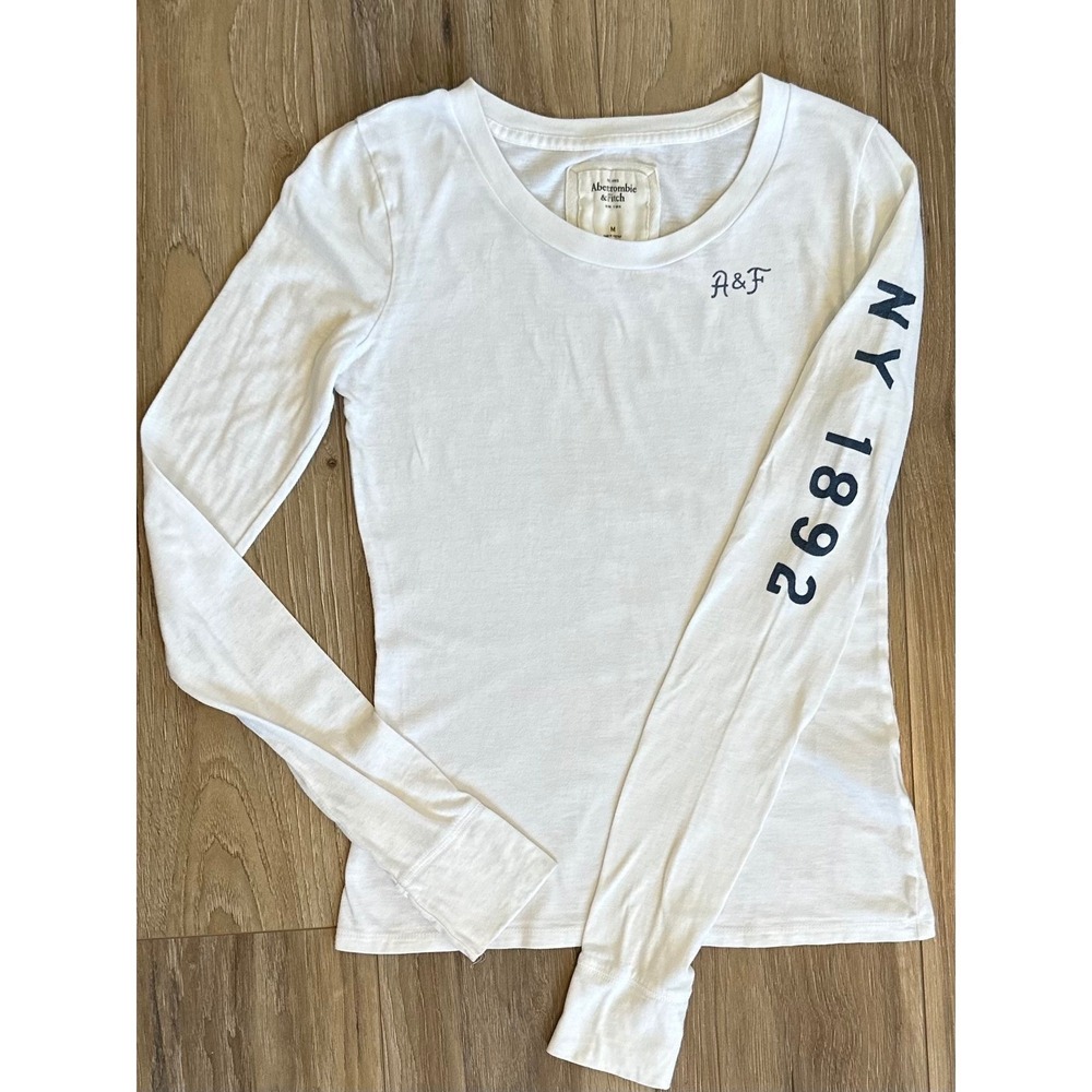 Vintage Abercrombie LS Cursive Logo Scoop Neck Casual‎ Luxury Preppy Y2K Retro